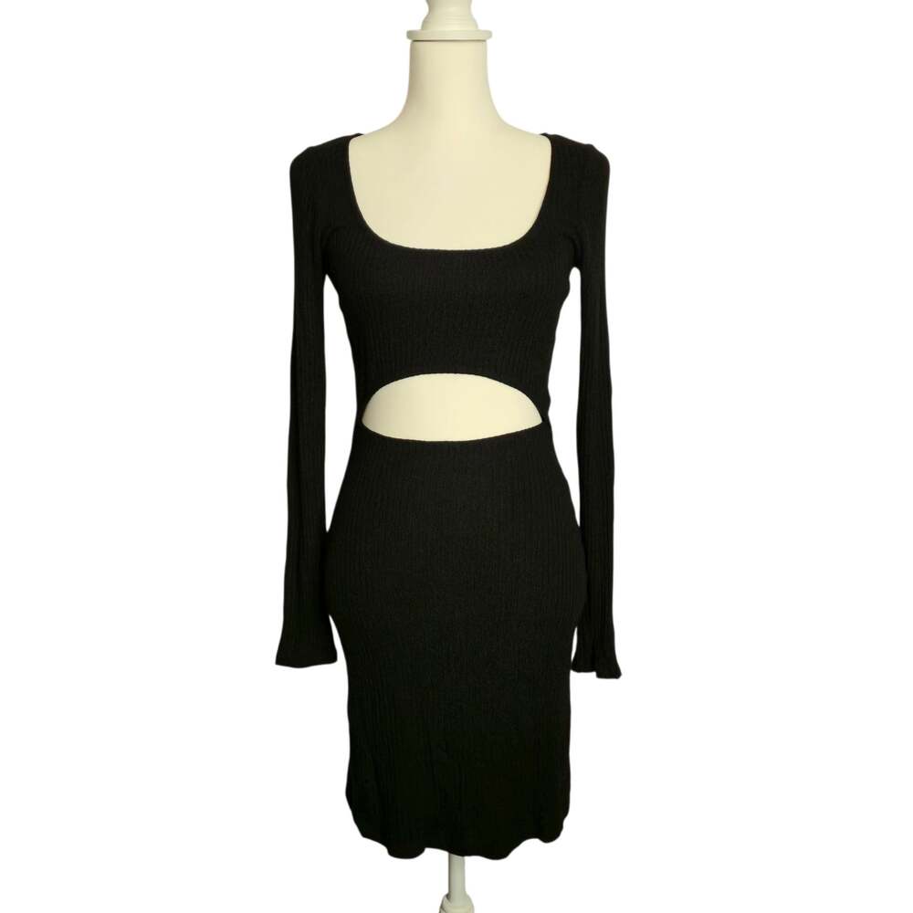 Reformation Denmark Rib Knit Long Sleeve Cutout Mini Dress Black Size M LBD